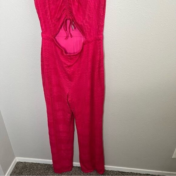 Lovers and friends Sharon hot pink cut out sleeveless jumpsuit size XL chevron - Picture 7 of 12